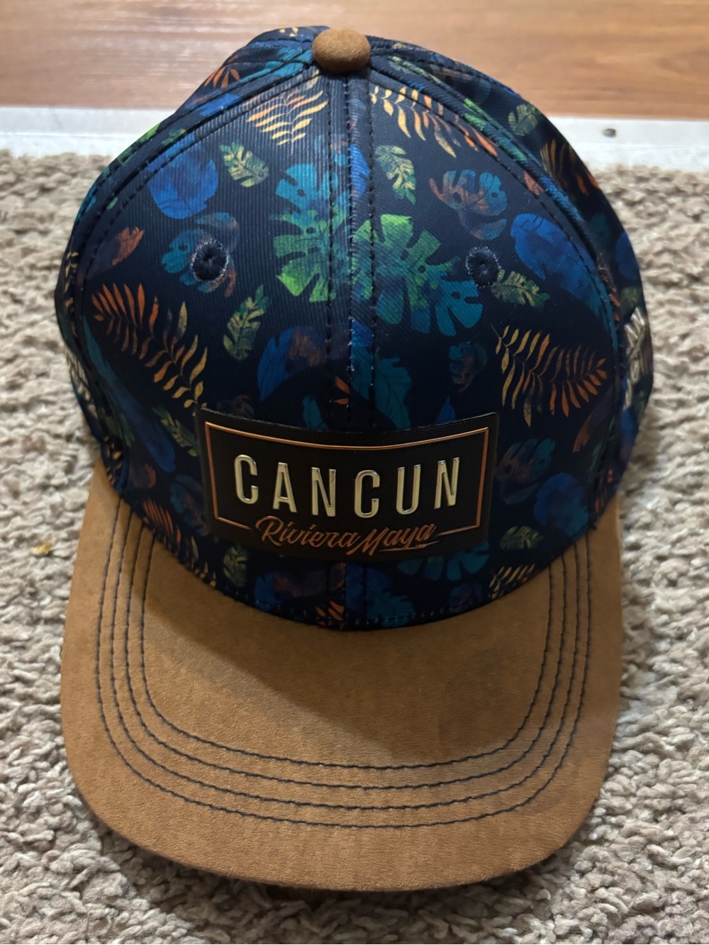 Pier 27 CANCUN Riviera Maya Tropical Print Trucker Hat - Navy & Brown Like New